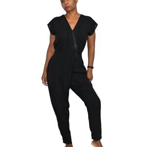 Miriam Ponsa Jumpsuit Black Sheer Asymmetric Zip Relaxed Trouser Size Small